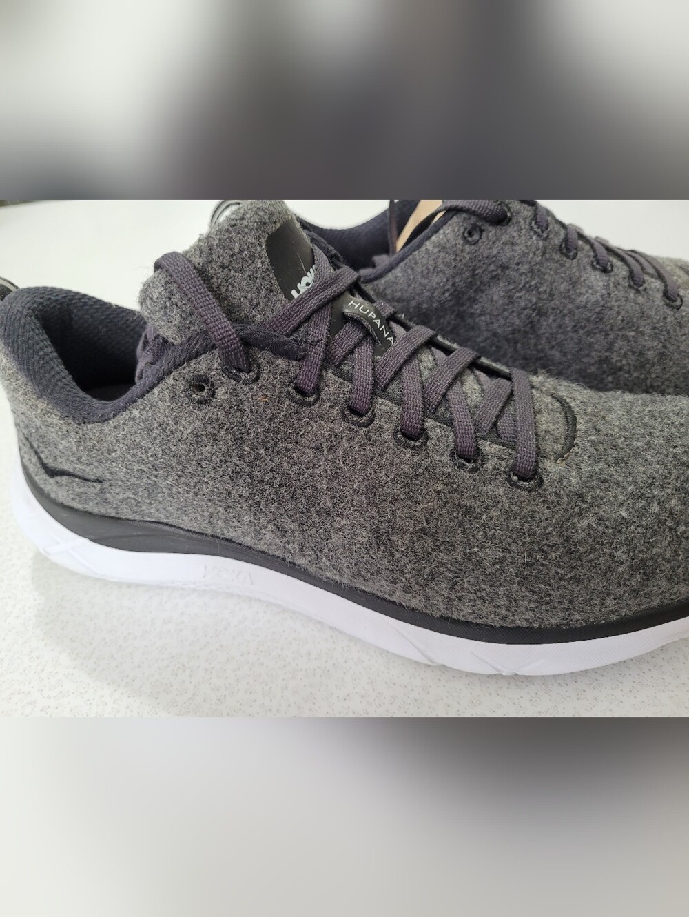 Hoka ONE ONE Hupana Wool Womens Size 8.5 Running Shoes Gray White Athletic Sneak